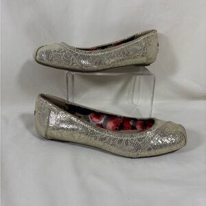 BOBS By Skechers Metallic Gold Leather Comfy Round Toe  Ballet Flats Size 6.5